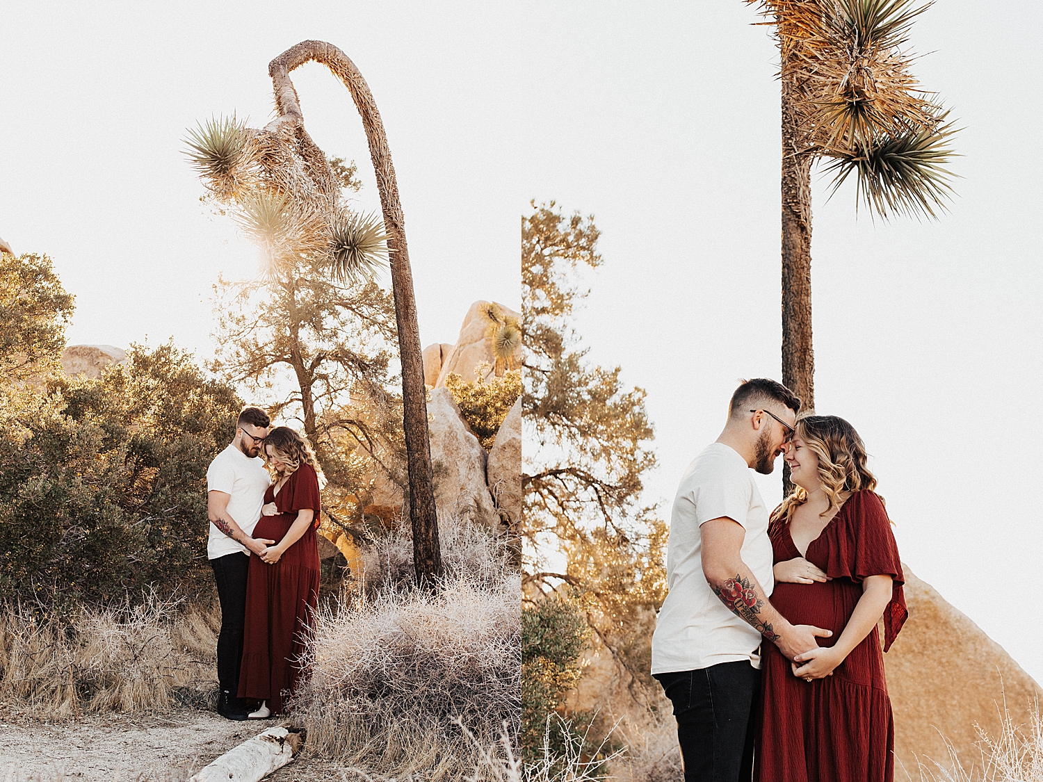 married couple snuggle together under desert tree by Nicole Aston Photography