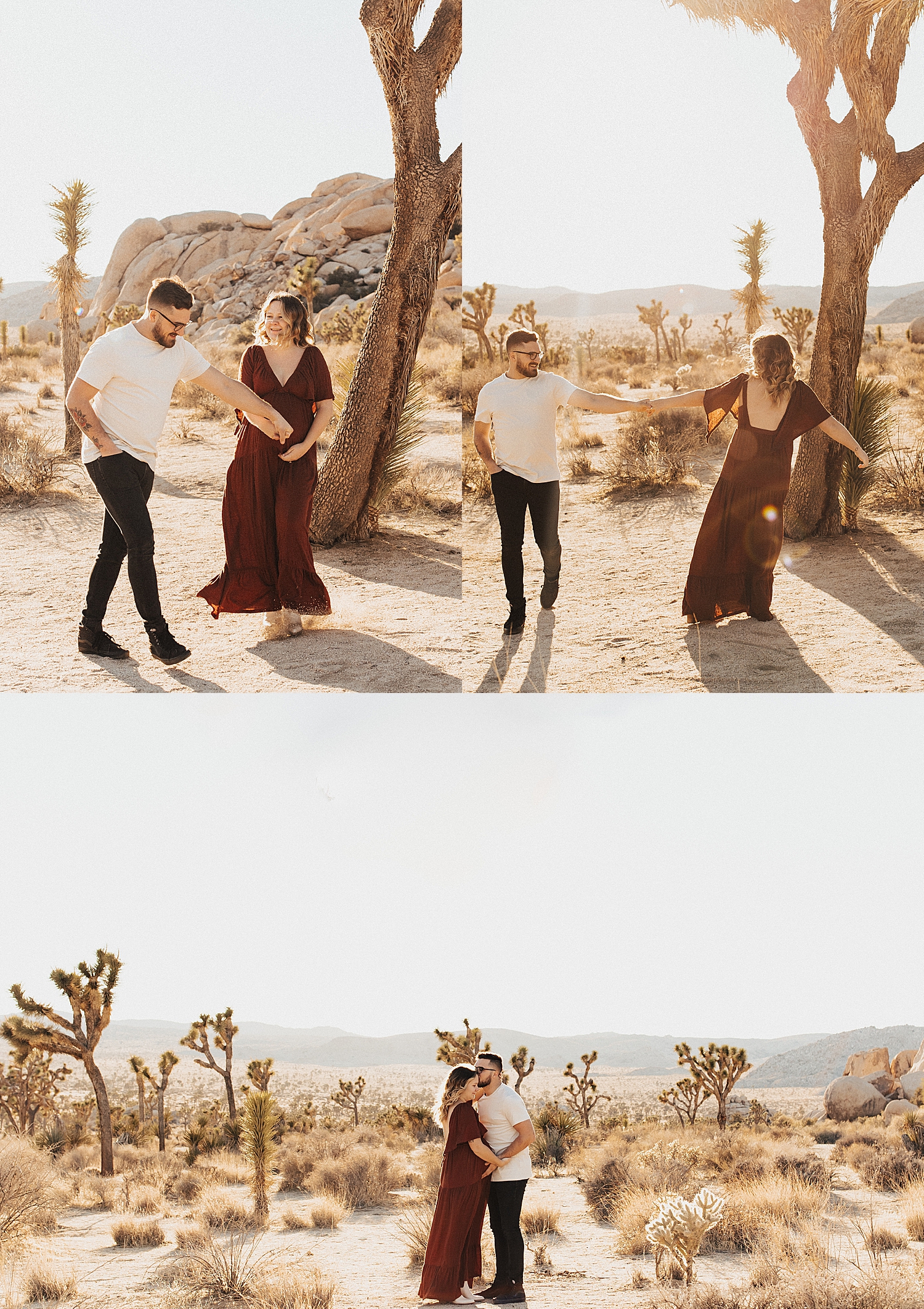couple laugh and dance together in sandy enviornment by Destination wedding photographer