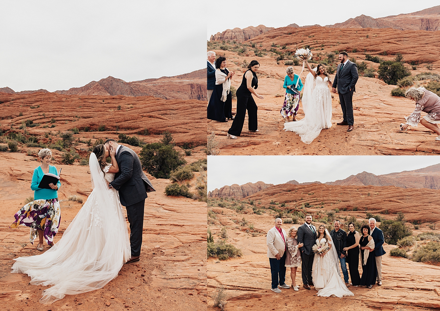 newlyweds share a first kiss at private outdoor ceremony by Destination wedding photographer