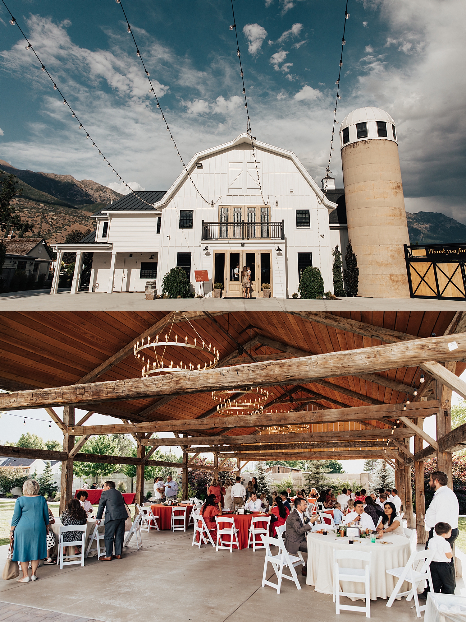 guests sit down for meal under pavillion at Walker Farms