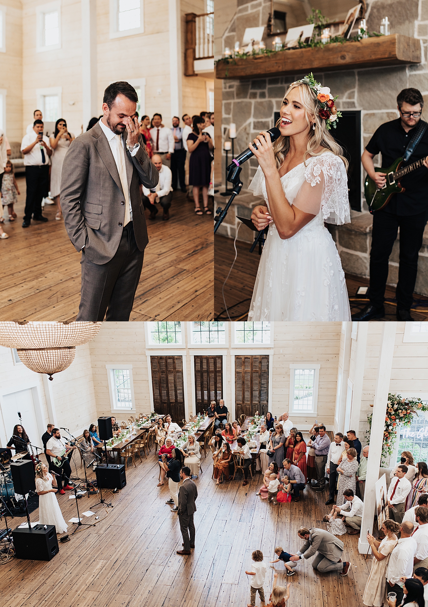 wife serenades her new husband at reception at Walker Farms