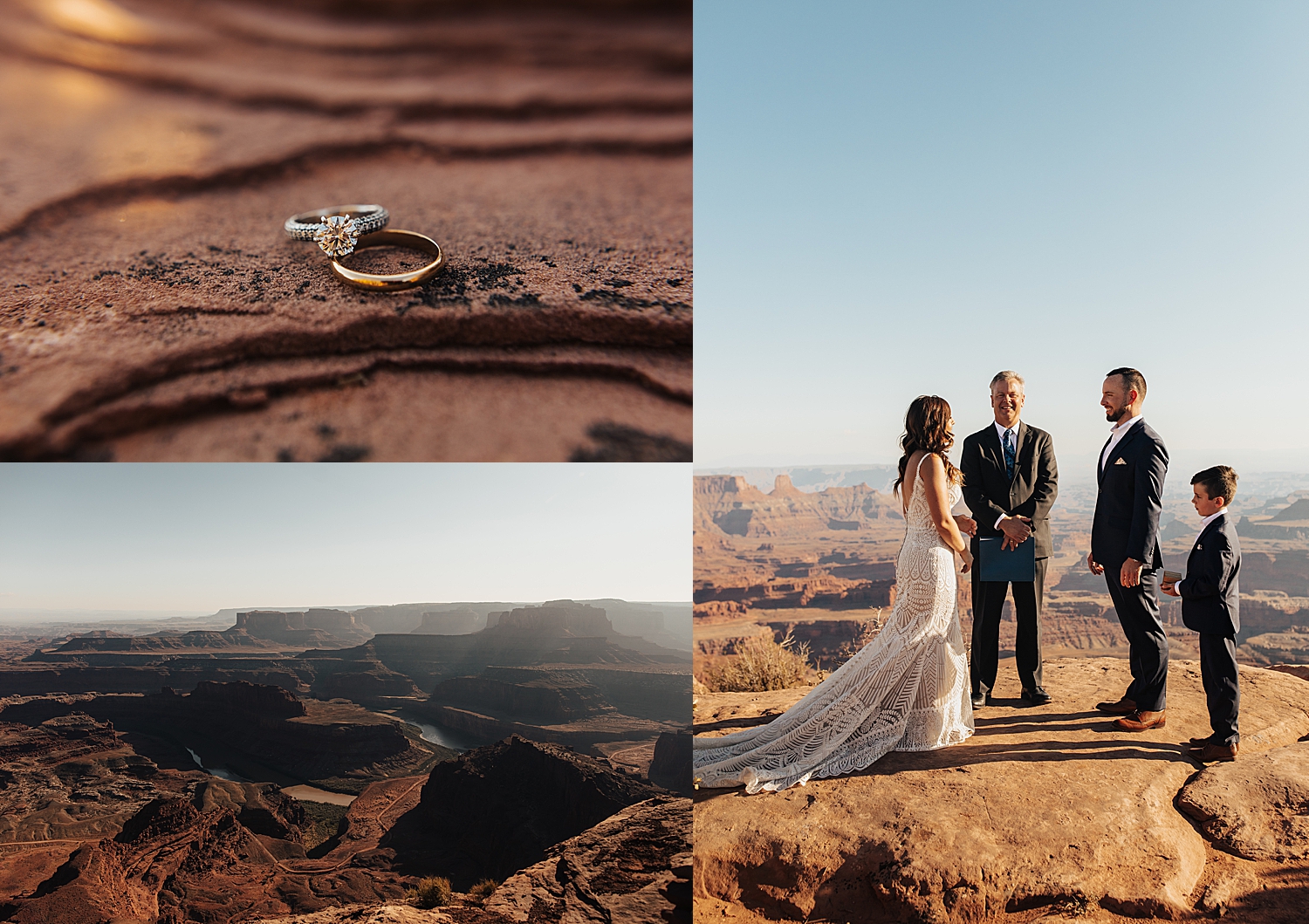husband and wife stand for their ceremony during Moab Micro Wedding
