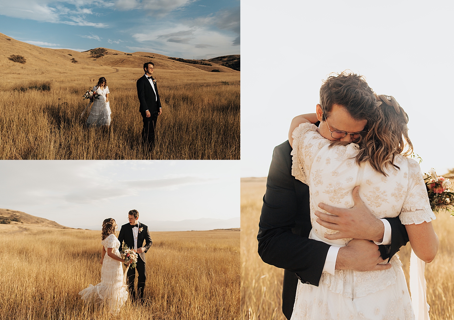 man and woman embrace during first look at Tunnel Springs
