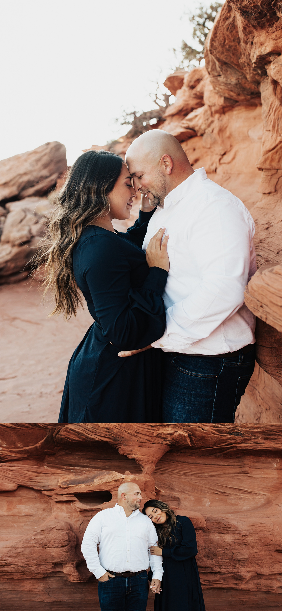 couple embraces standing in front of natural rock by Nicole Aston Photography