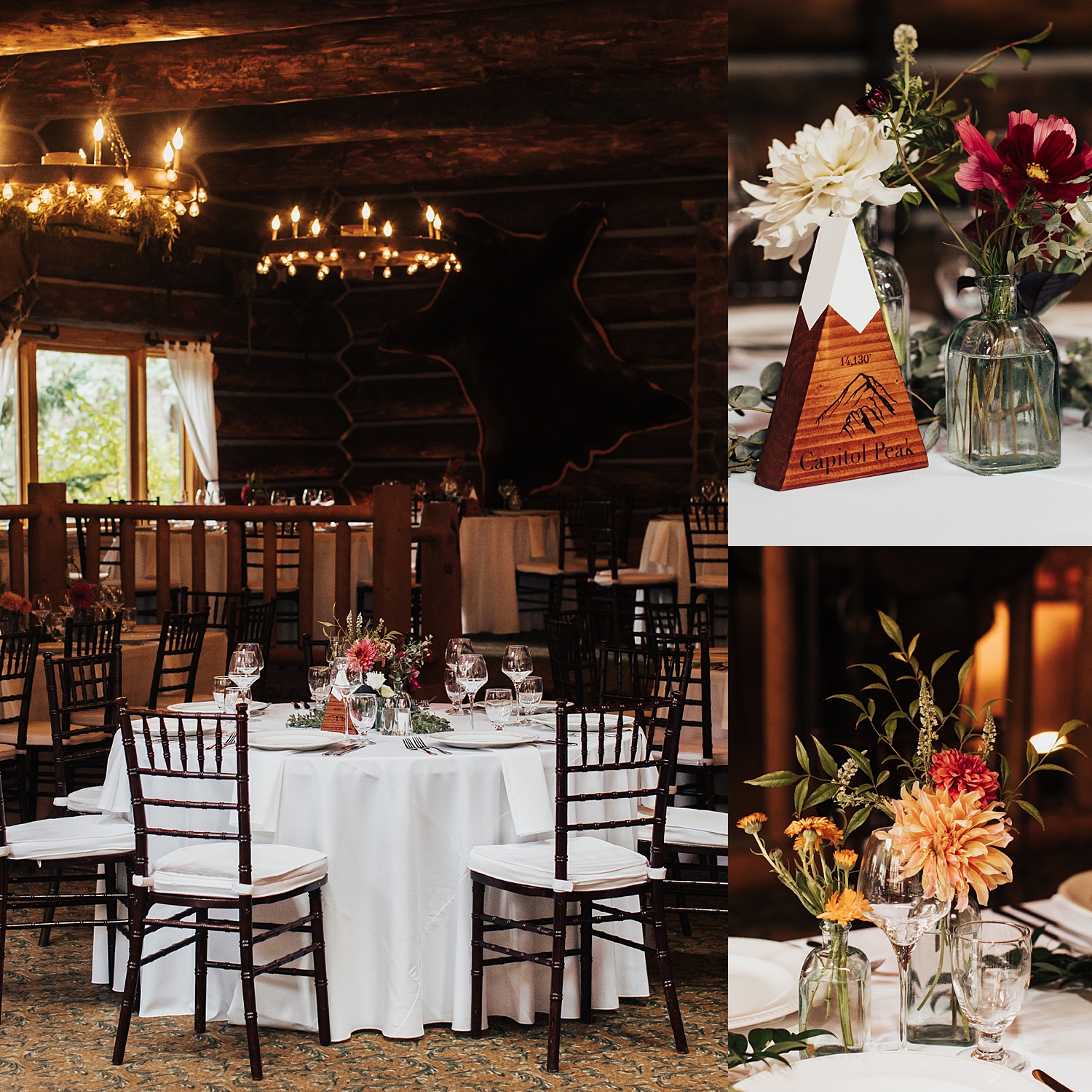 reception space set up for fun party in a cabin vibe by Destination elopement photographer