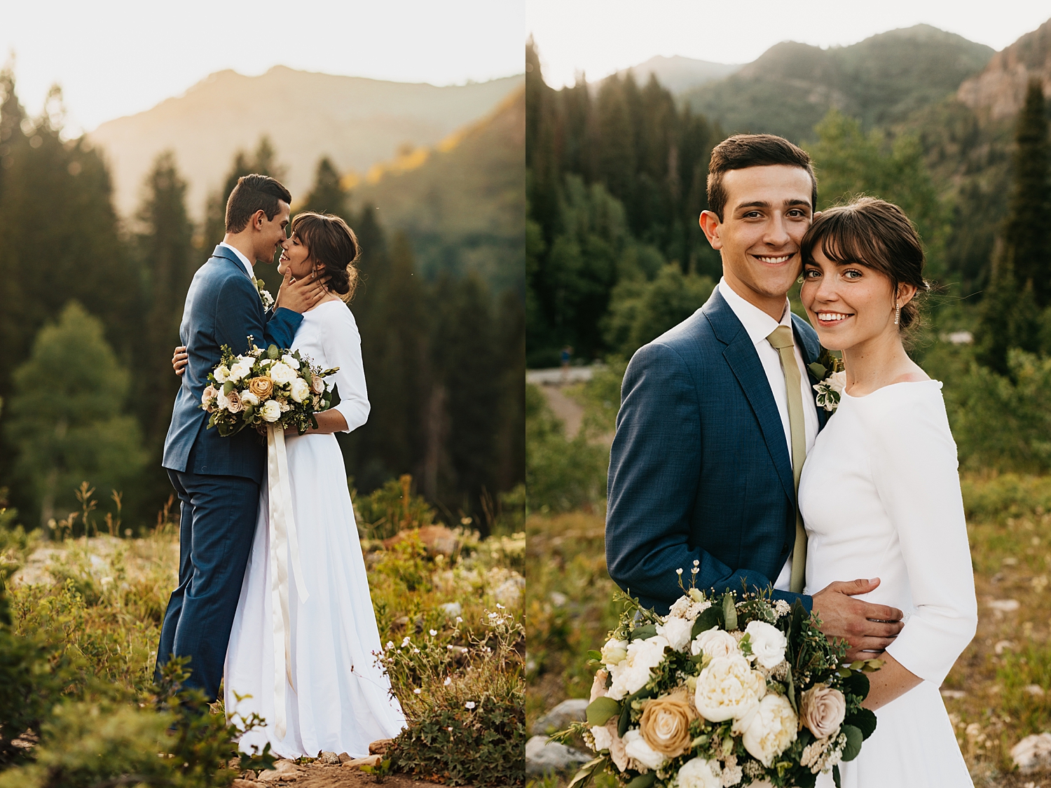 couple kiss with a mountain backdrop by Nicole Aston Photography