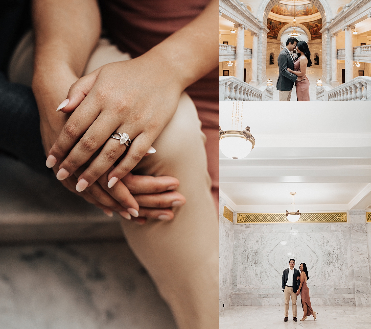 couple stands in large ornate courthouse room by Nicole Aston Photography