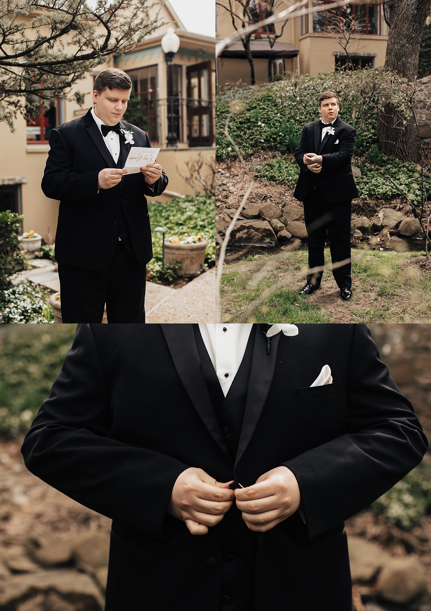 groom reads private note before first look at Pomme Radnor