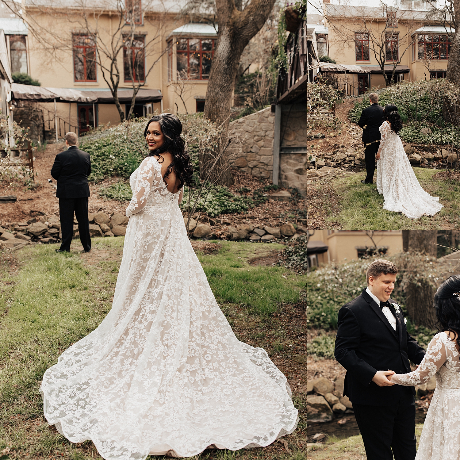 bride approaches her man for first look by Destination wedding photographer