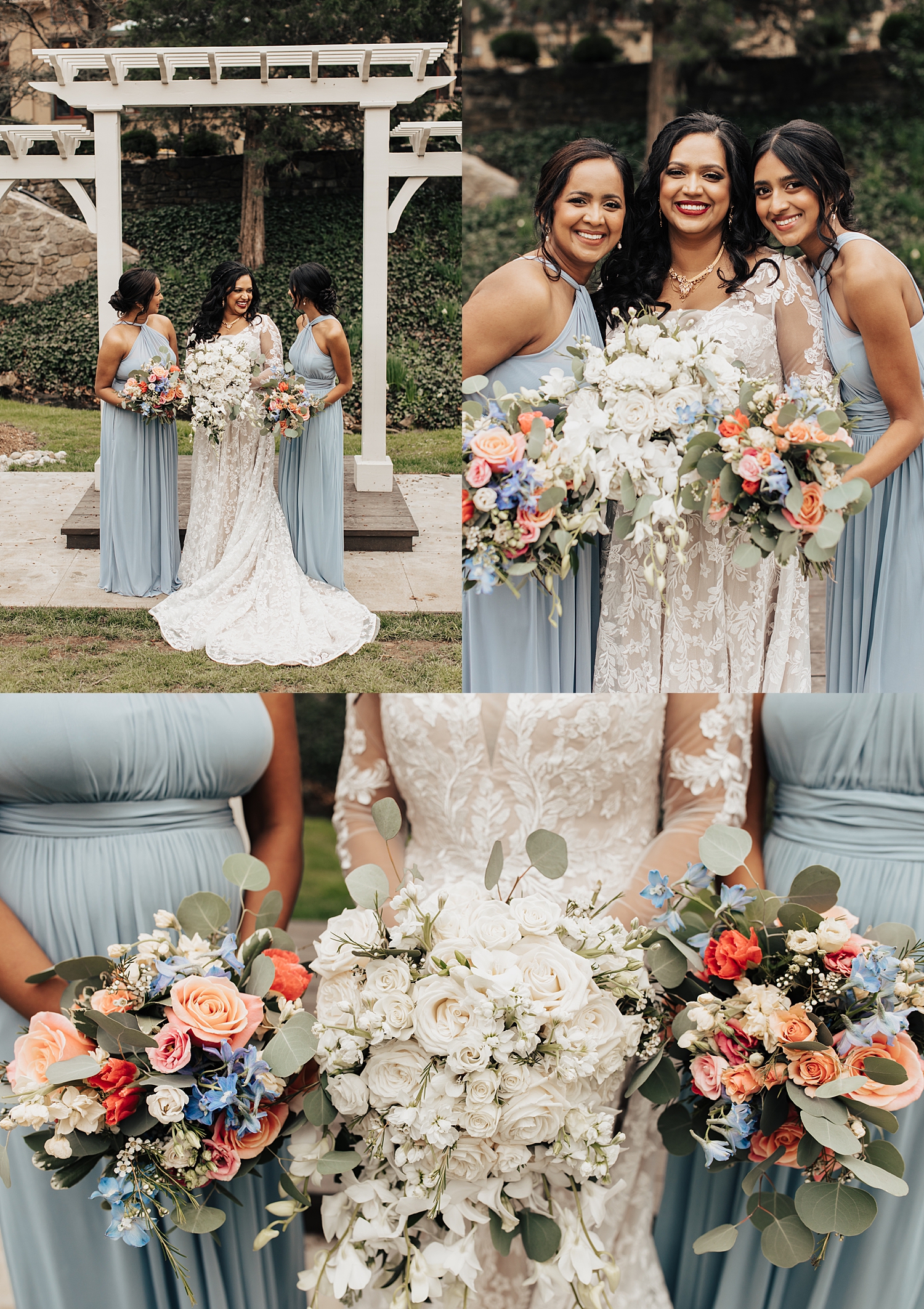 bridesmaids in blue surround their friend by Nicole Aston photography