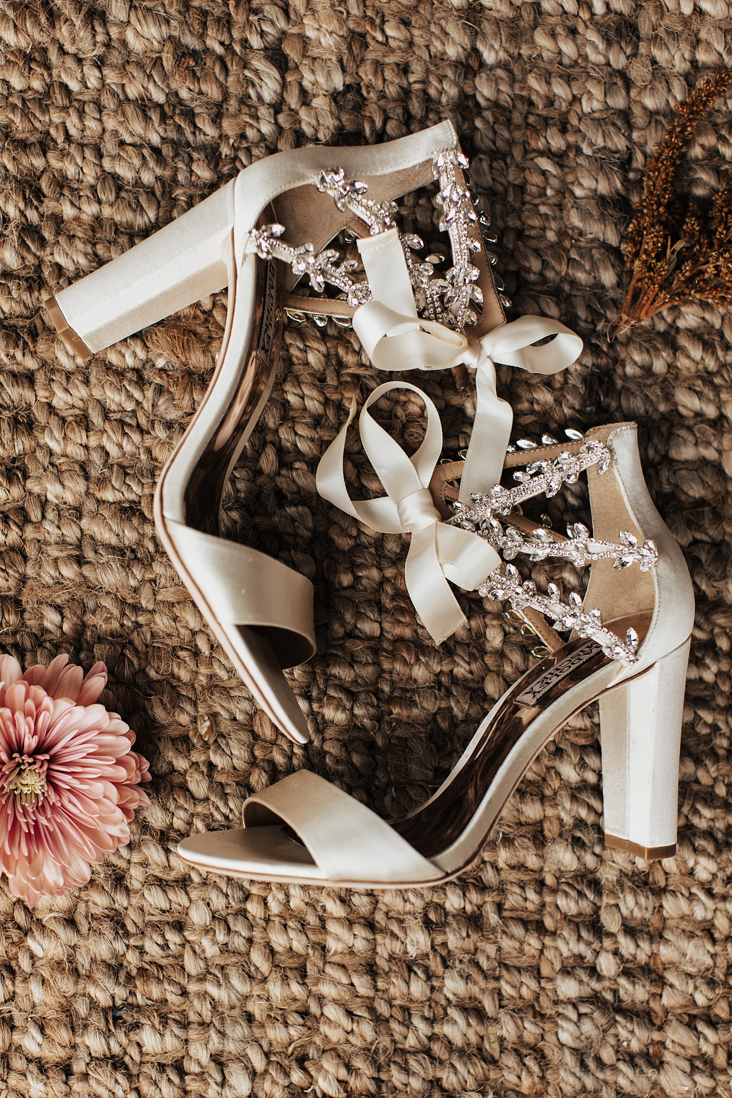 bridal heels on burlap backdrop by Destination elopement photographer