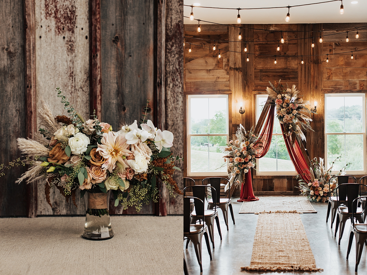 rustic florals set up in indoor venue by Destination elopement photographer
