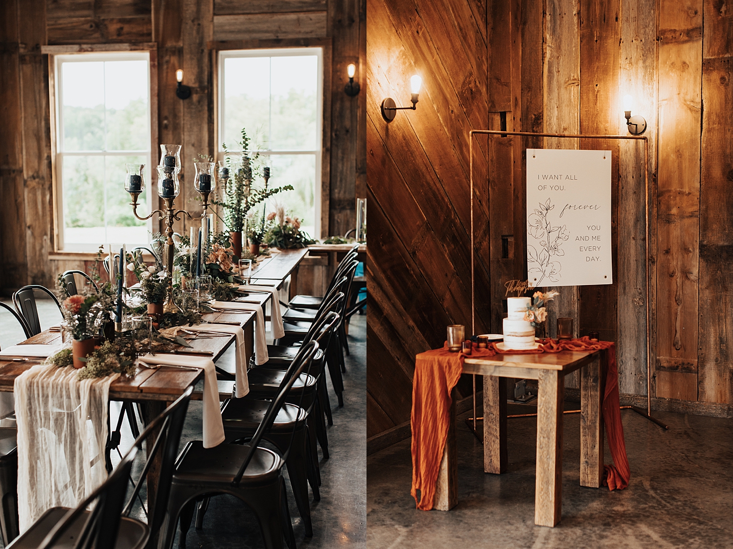 long reception table set up with wildflowers by Nicole Aston Photography