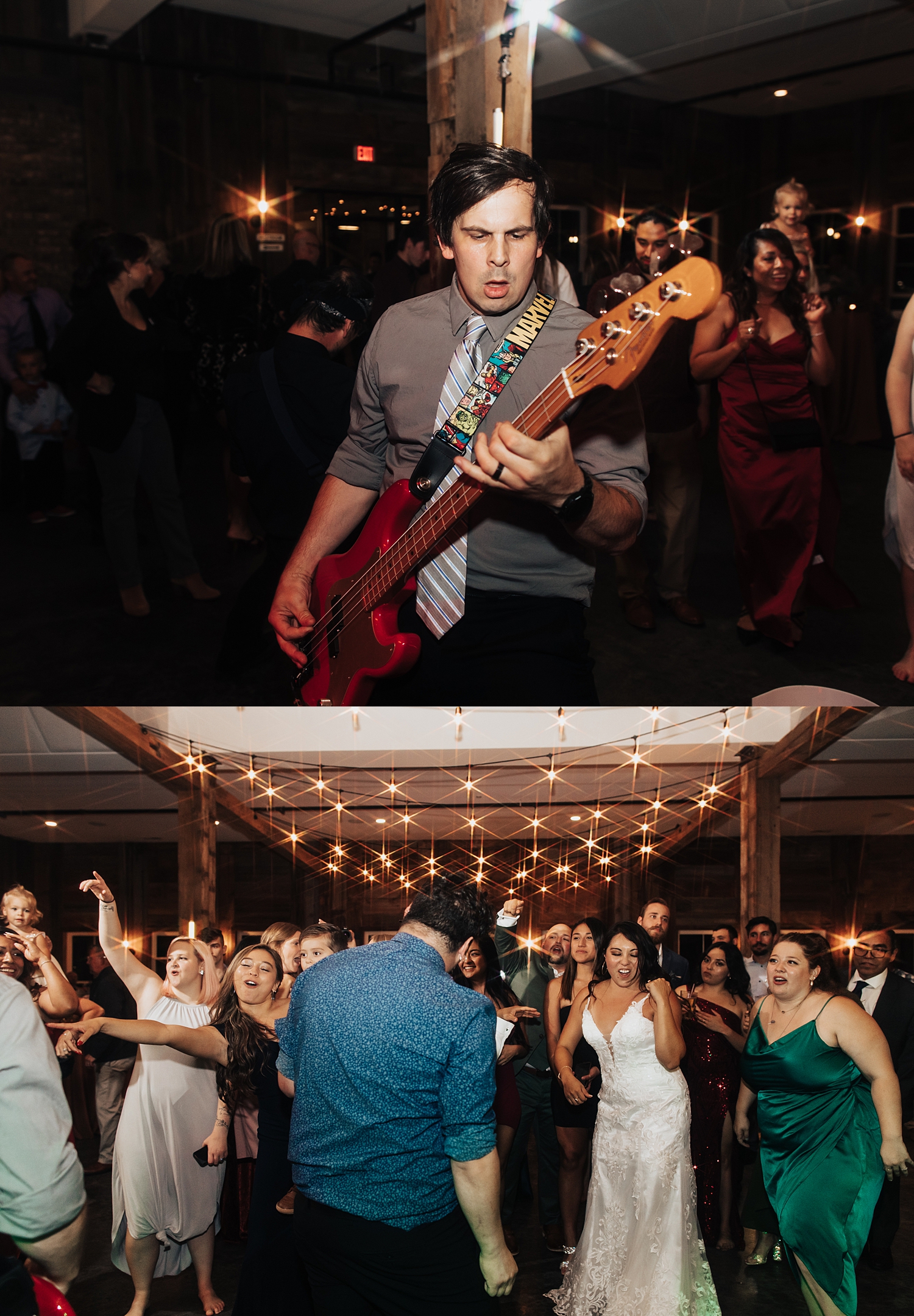man plays guitar for reception dancing for Iowa wedding weekend