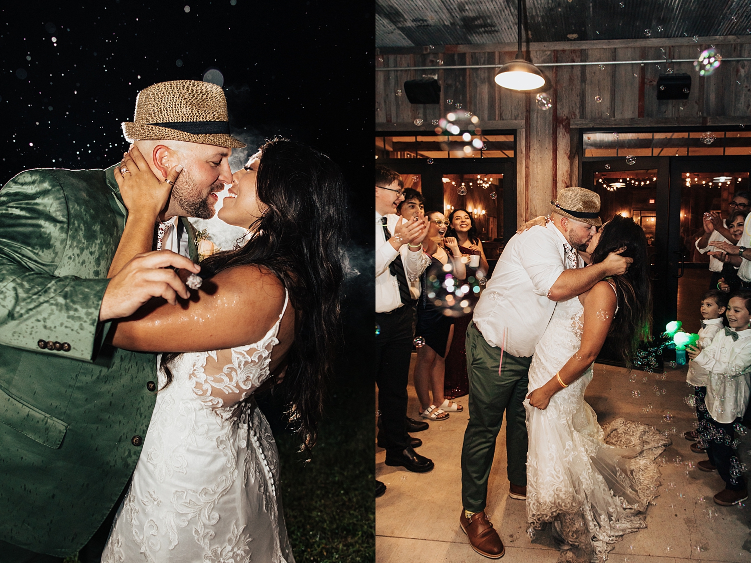 couple share a kiss during exit for Iowa wedding weekend