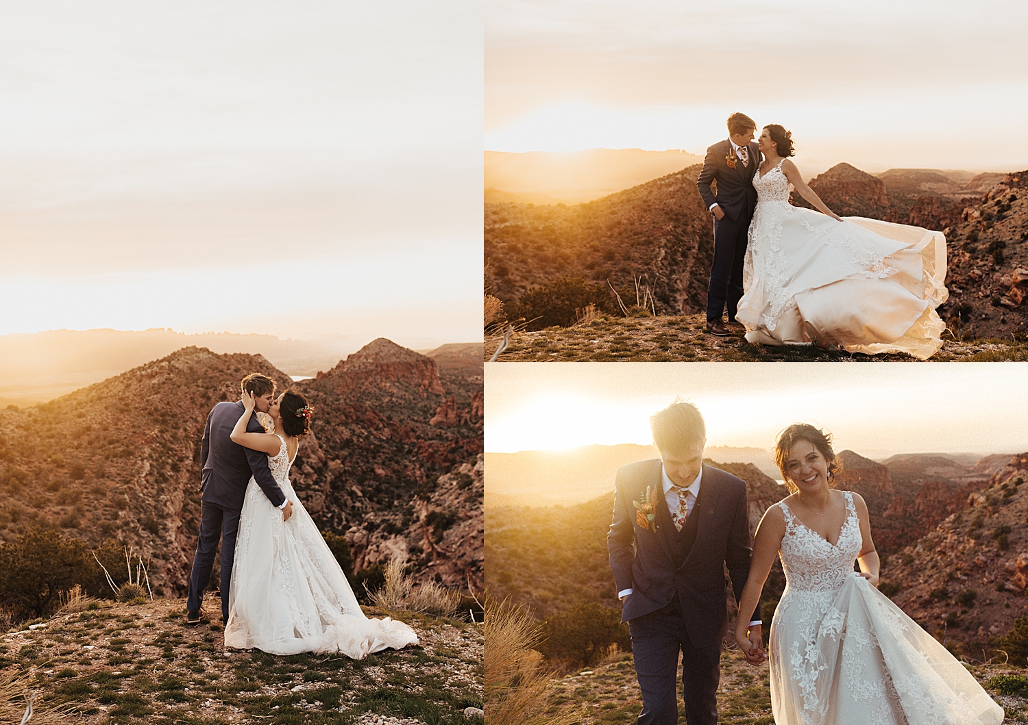 man and woman during golden hour in moab at Whispering Oaks Ranch