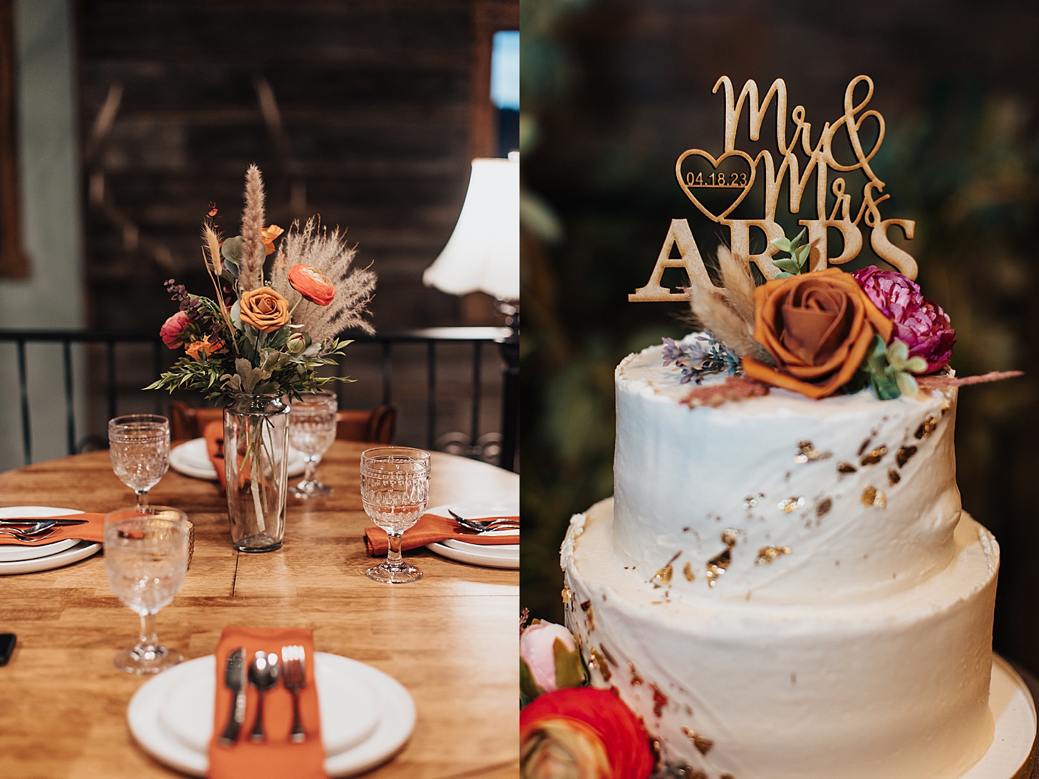 custom cake topper for reception at Whispering Oaks Ranch