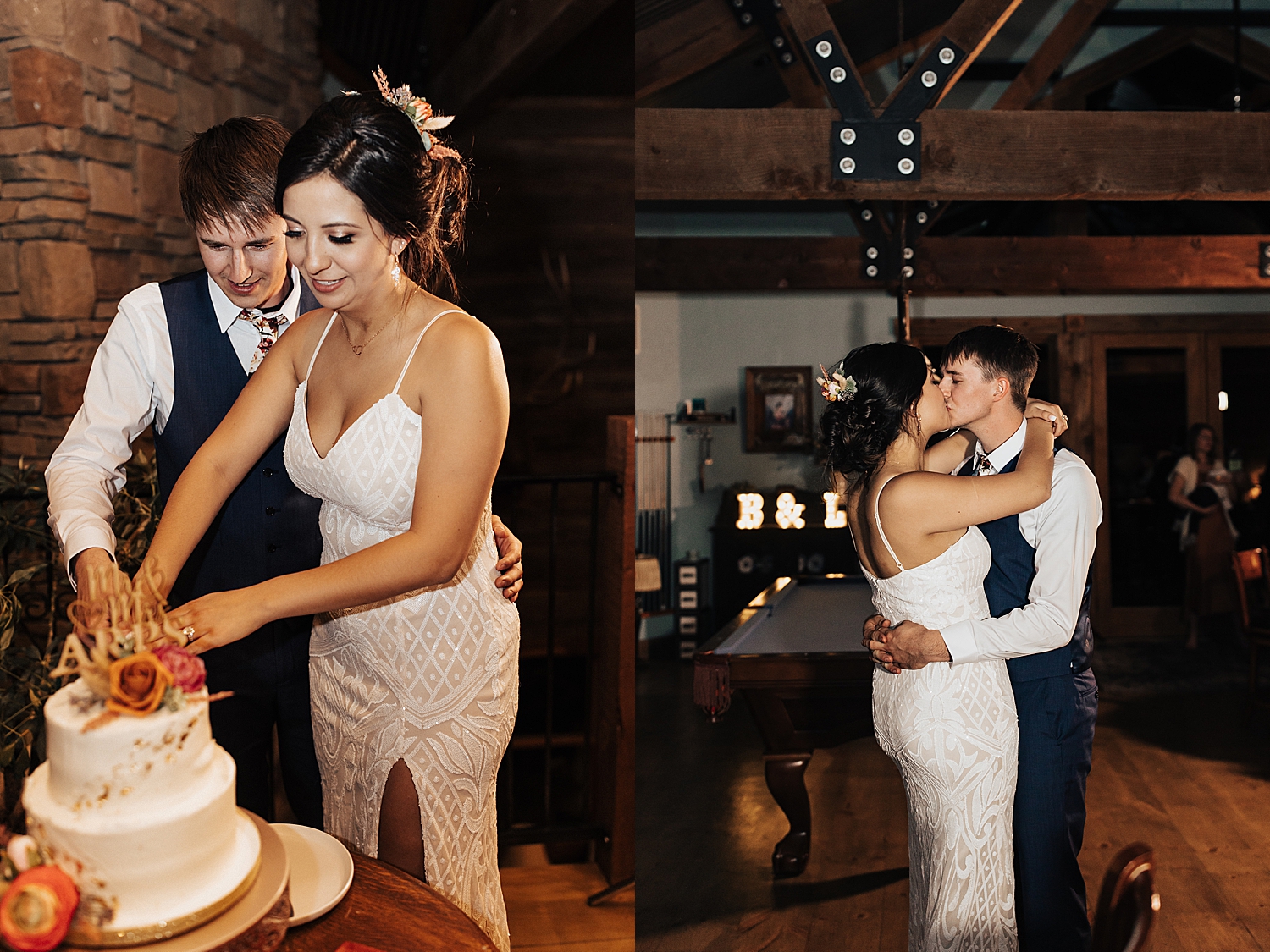 couple cut the cake and dance at their reception by Nicole Aston Photography