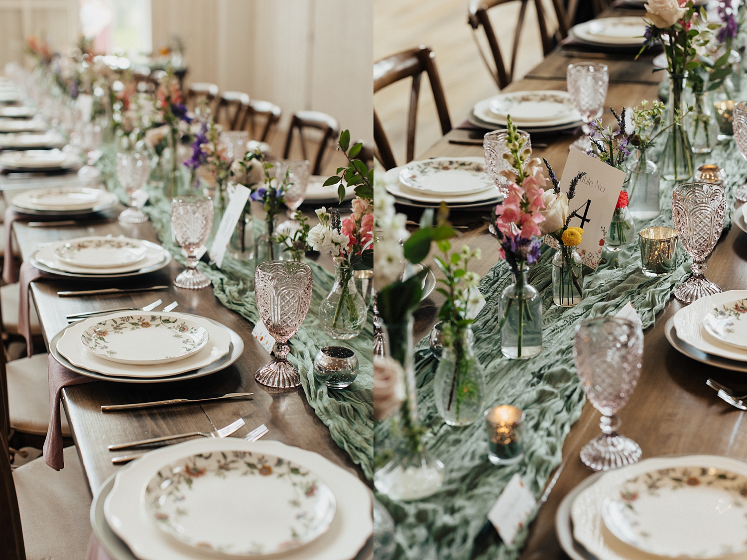 reception space set up with wildflowers at River Bottom Ranch venue