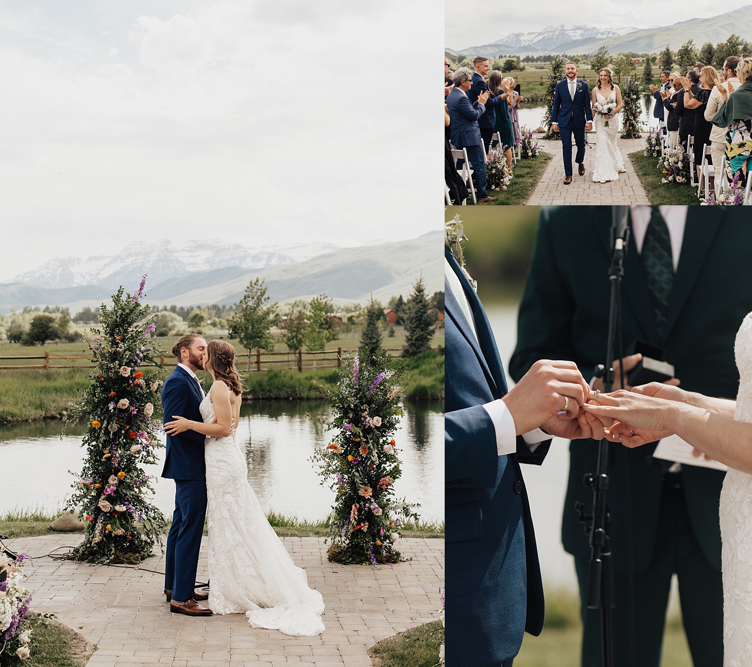 bride and groom say I do at outdoor ceremony at River Bottom Ranch venue