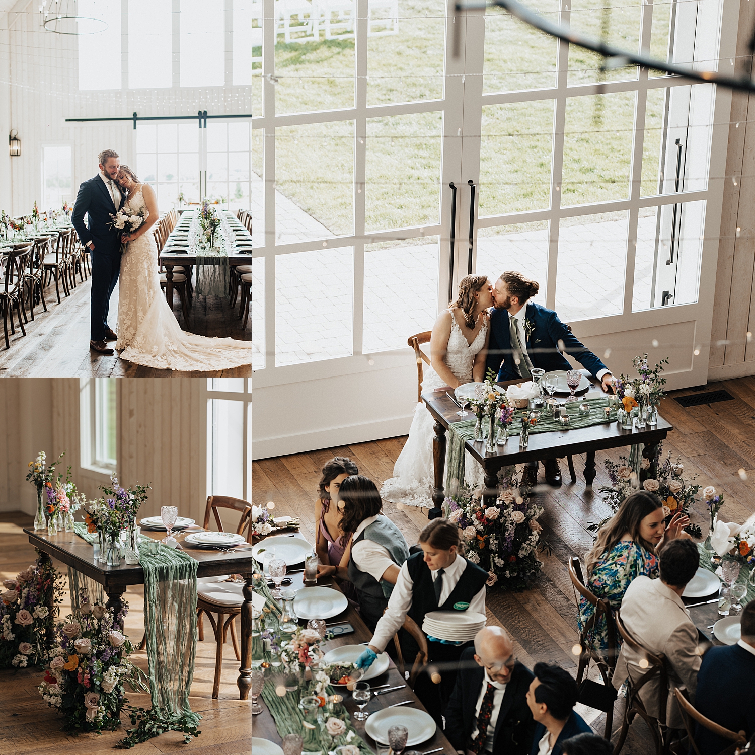 bride and groom kiss at table during reception by Destination wedding photographer
