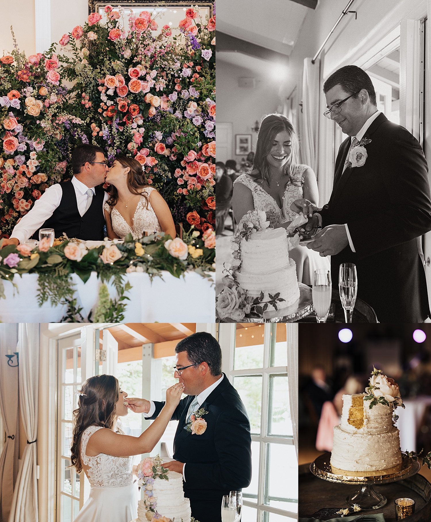 newlyweds cut cake at brunch reception by Destination elopement photographer