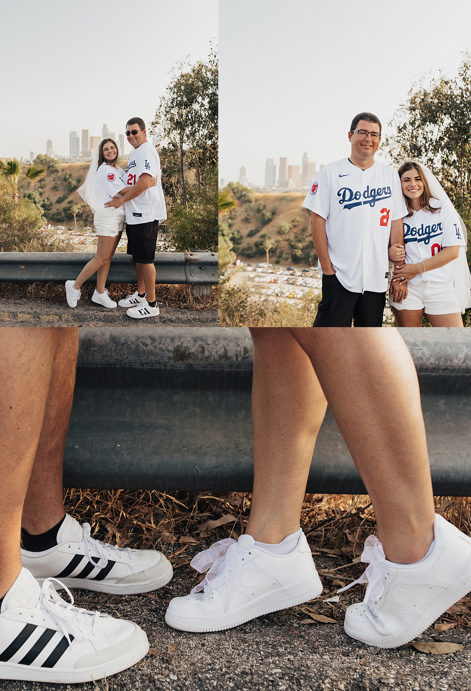 couple stand outside the stadium for their Dodgers Baseball Game Wedding