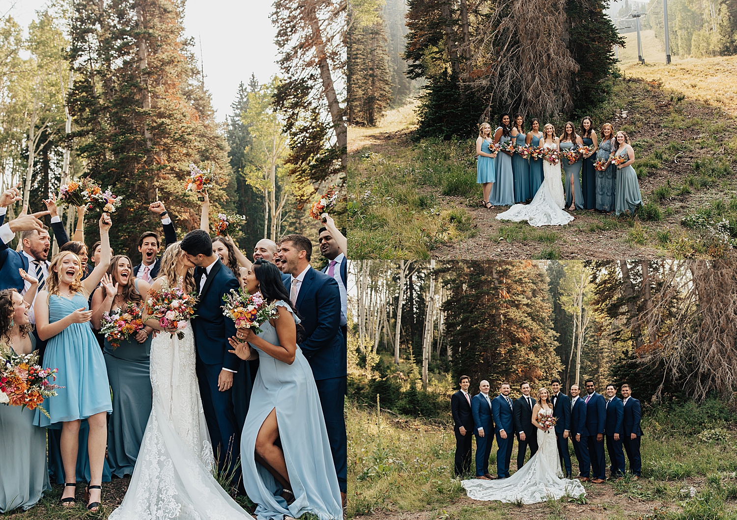 friends surround bride and groom at Mid Mountain Lodge in Park City