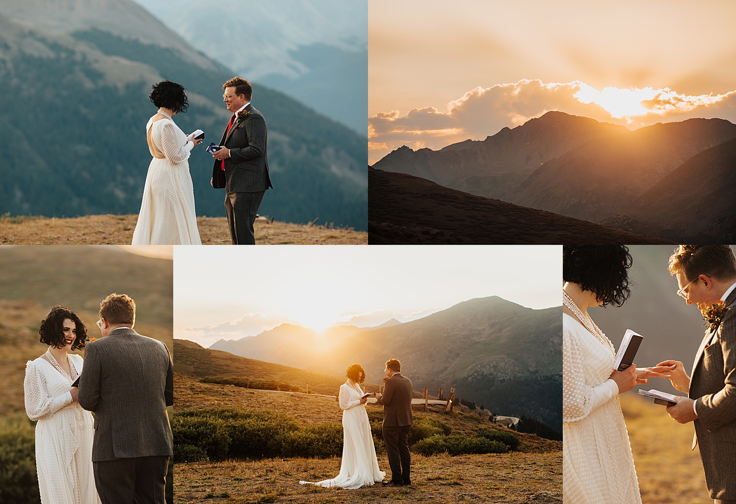 couple exchange vows in field overlooking sweeping views by destination wedding photographer