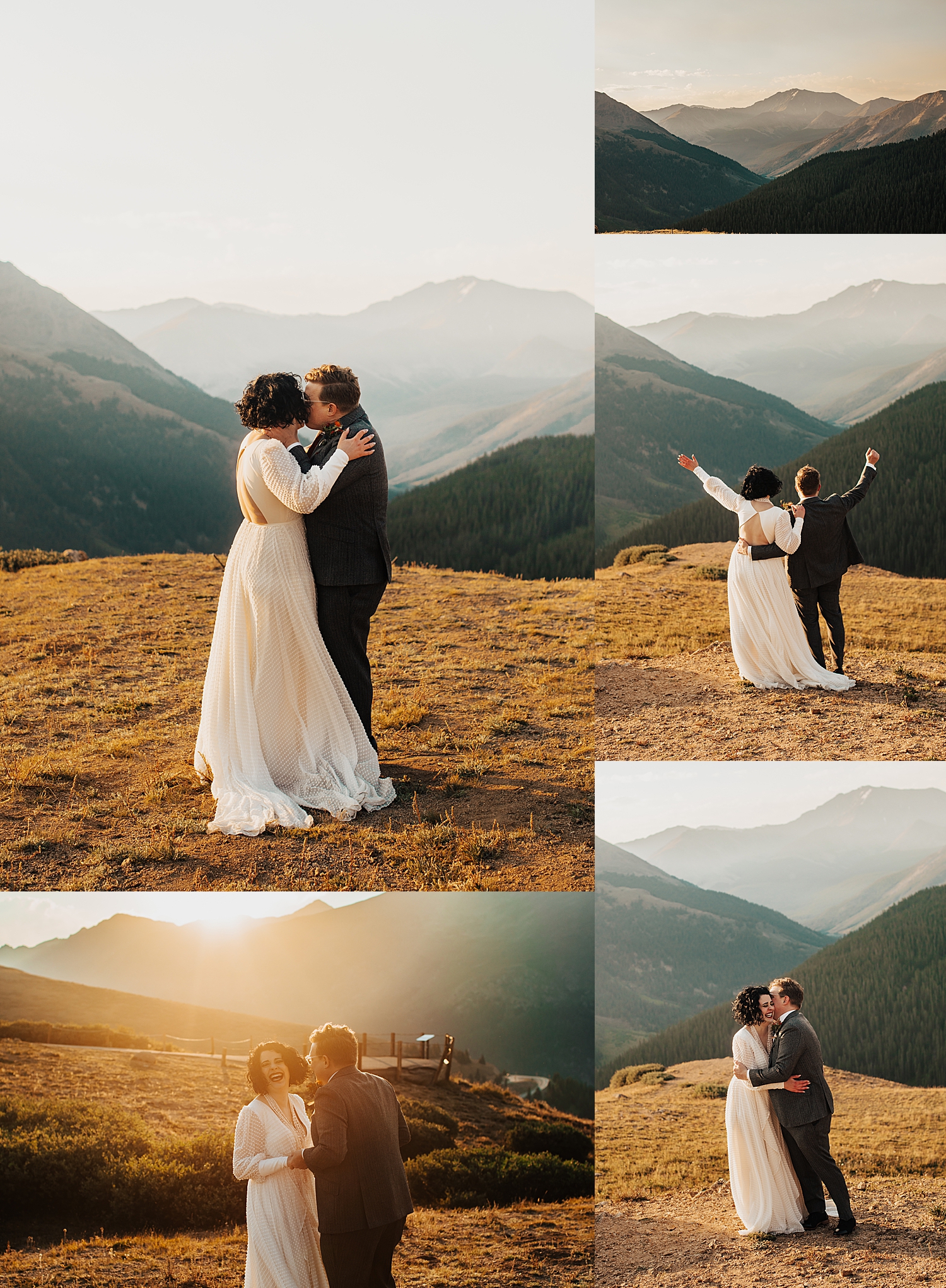 newly married couple kiss on field during sunrise by Nicole Aston Photography