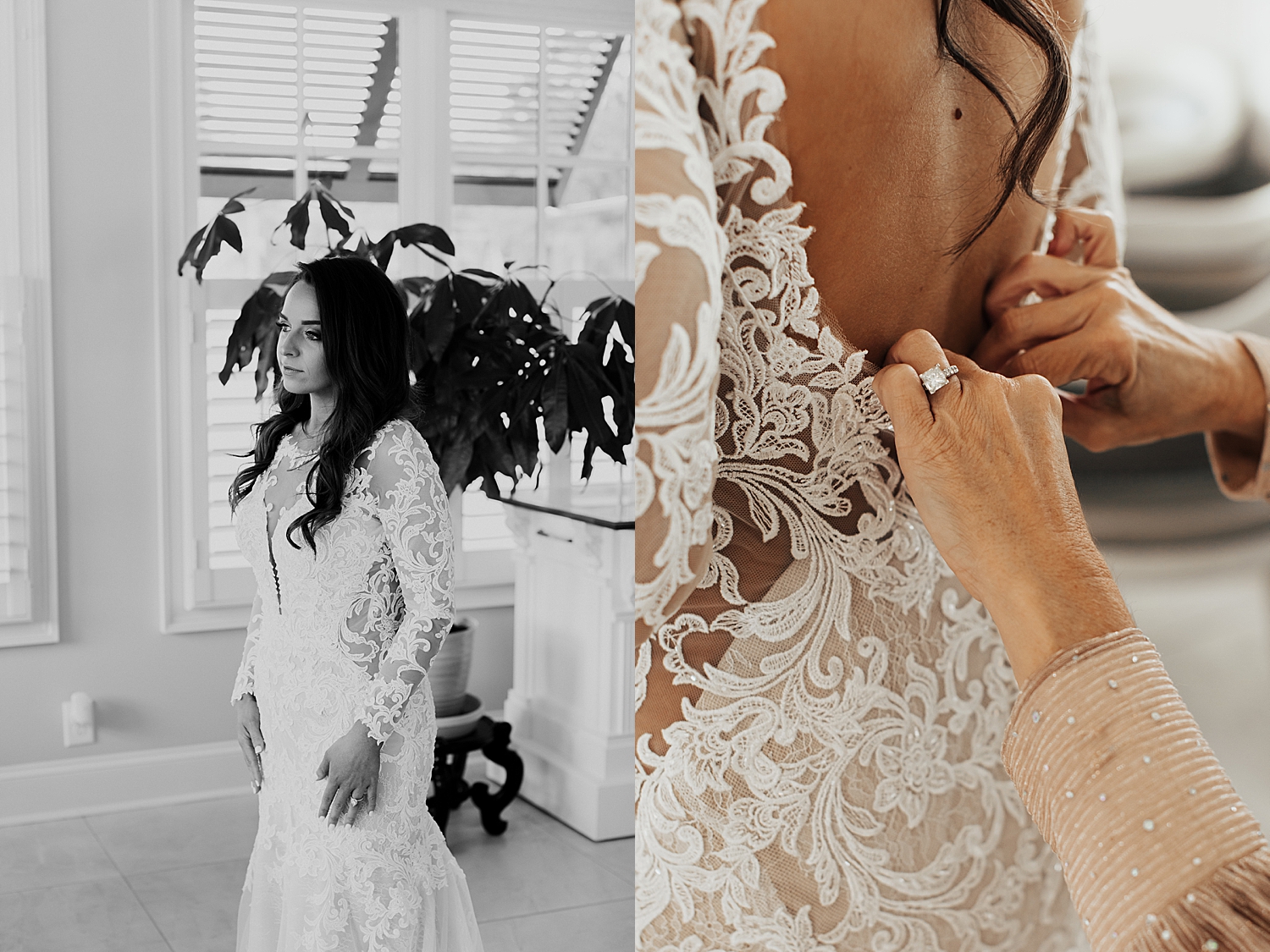 bride's dress gets zipped up by destination elopement photographer