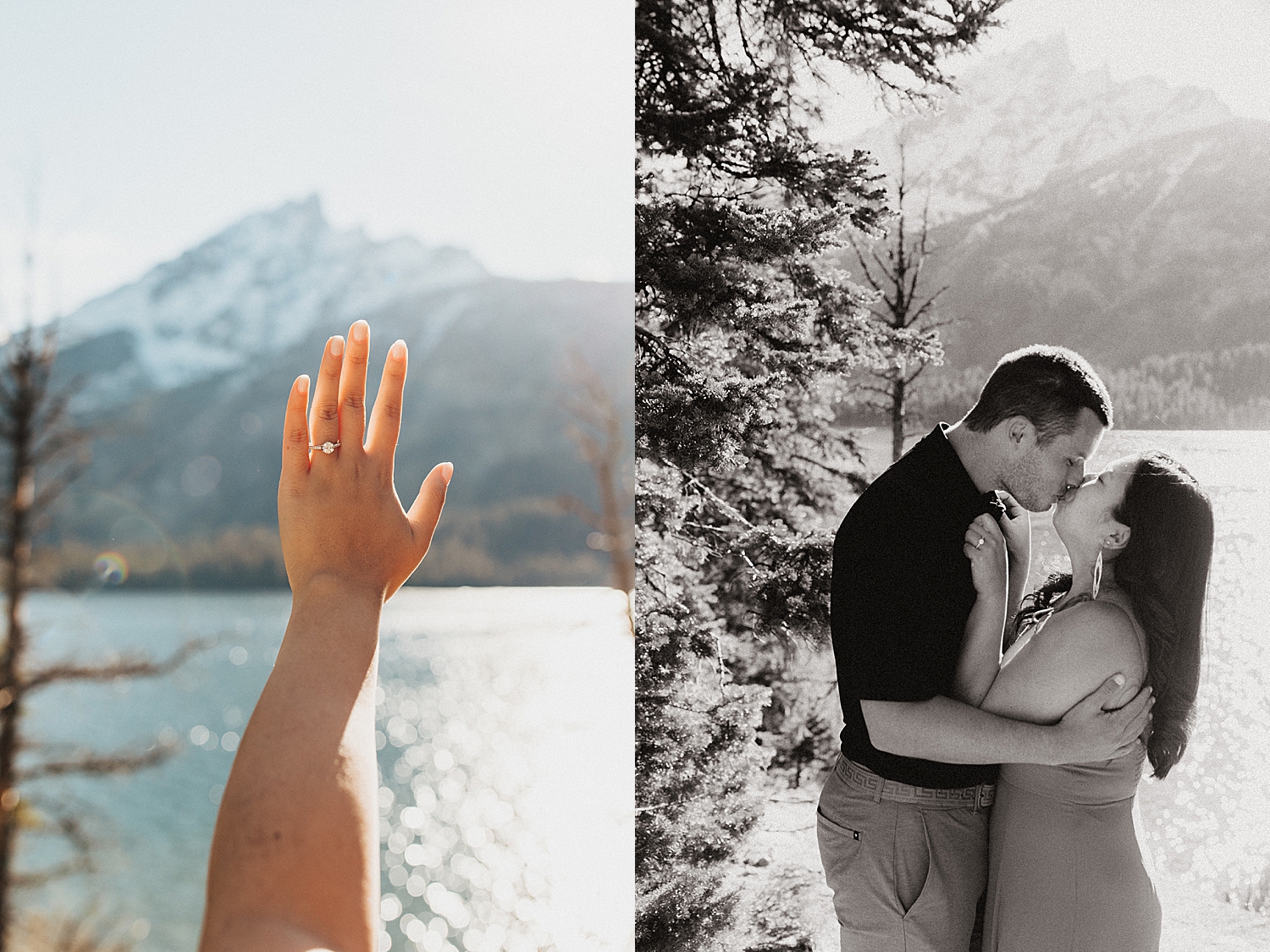 newly engaged man and woman show off the diamonds ring by Destination Wedding Photographer