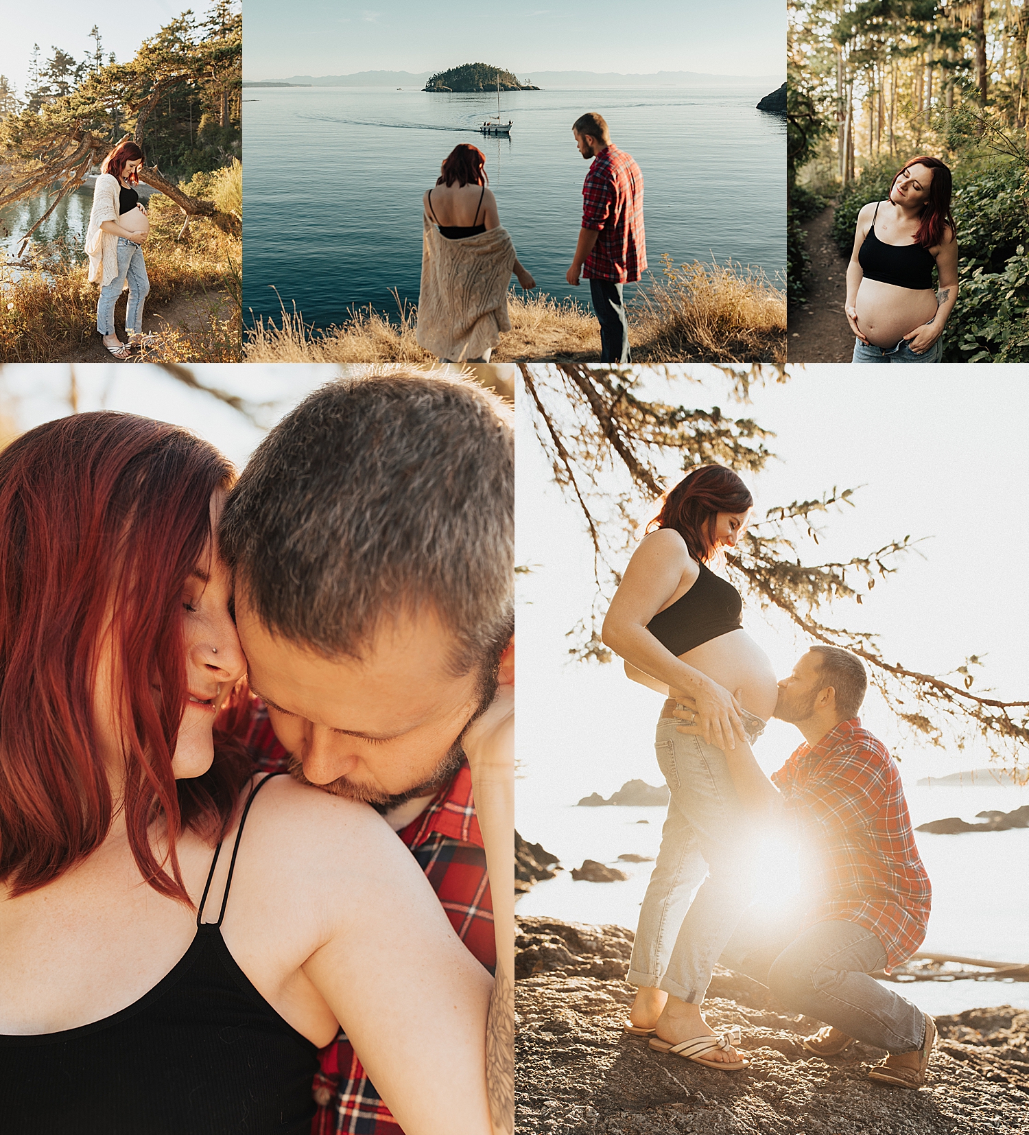 man kisses woman's bump and walks with her next to waterfront by Nicole Aston Photography